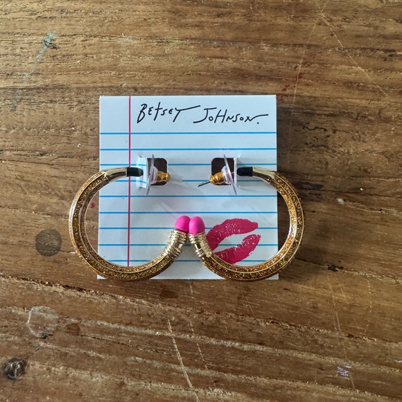 Betsey Johnson Gold and Pink Stud Earrings - Picture 1 of 2